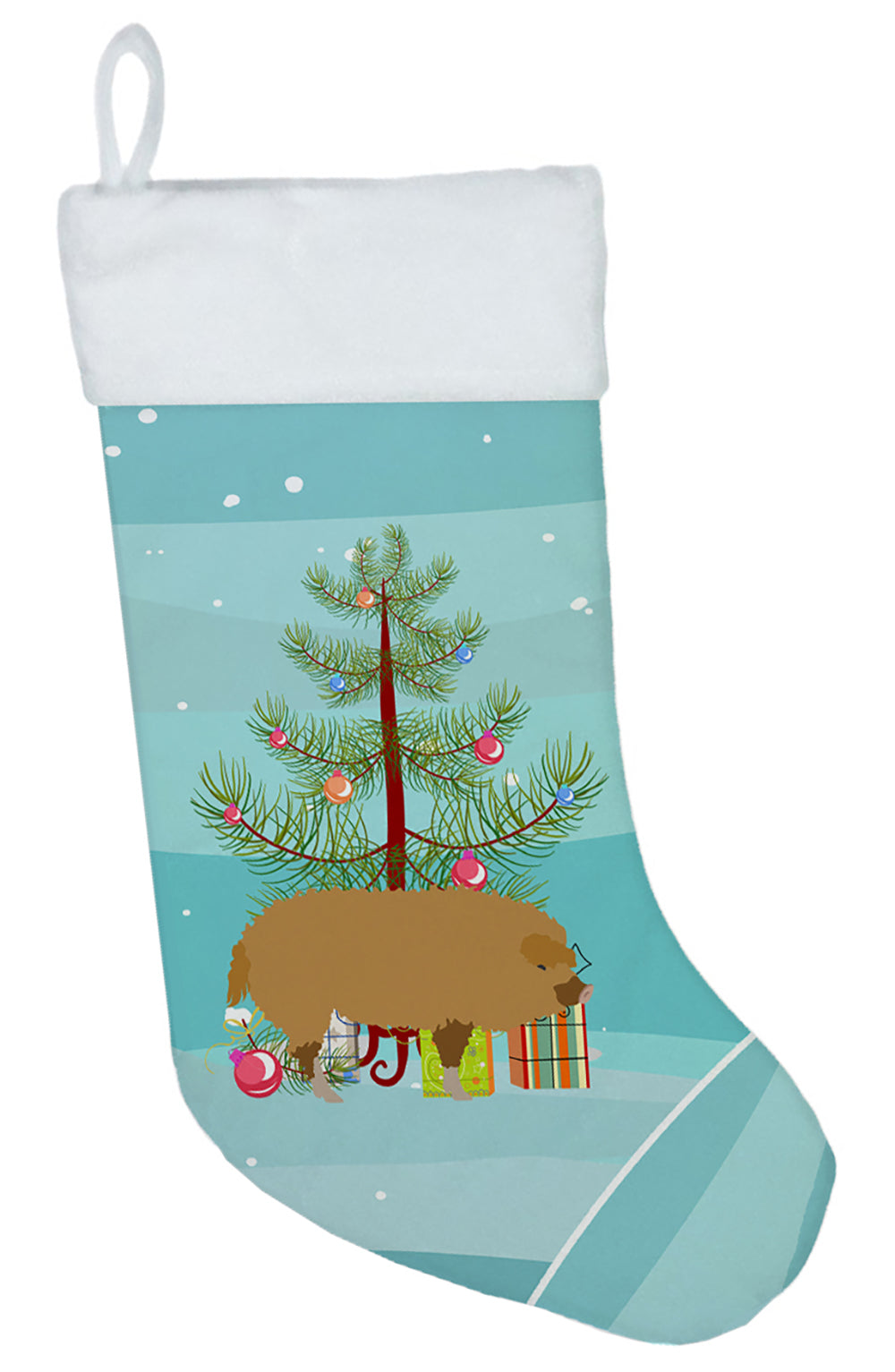 Hungarian Mangalica Pig Christmas Holiday Stocking Double-Sided Print, Polyester Suede,11x18, Made in USA