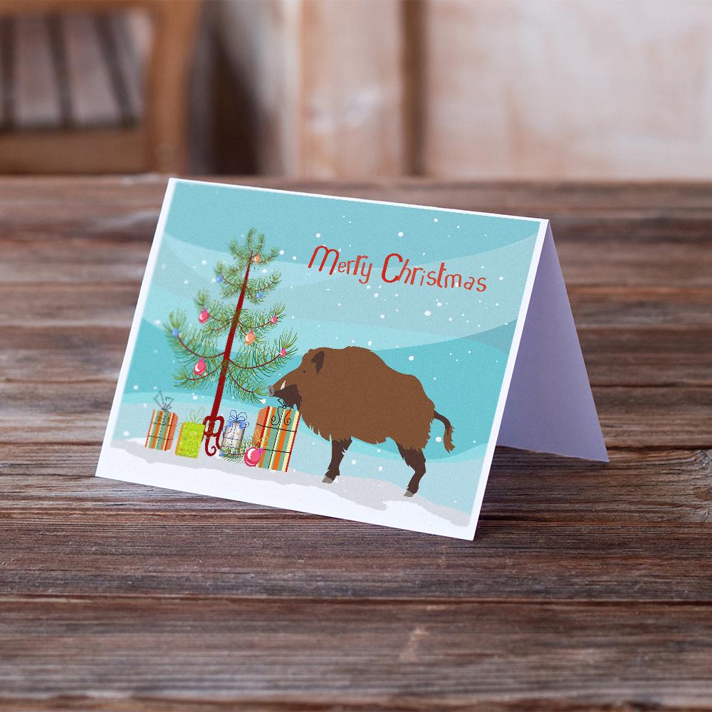 Wild Boar Pig Christmas Greeting Cards Pack of 8 Blank Cards with Envelopes Whimsical A7 Size 5x7
