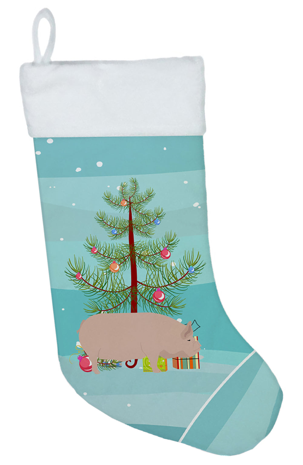 Welsh Pig Christmas Holiday Stocking Double-Sided Print, Polyester Suede,11x18, Made in USA