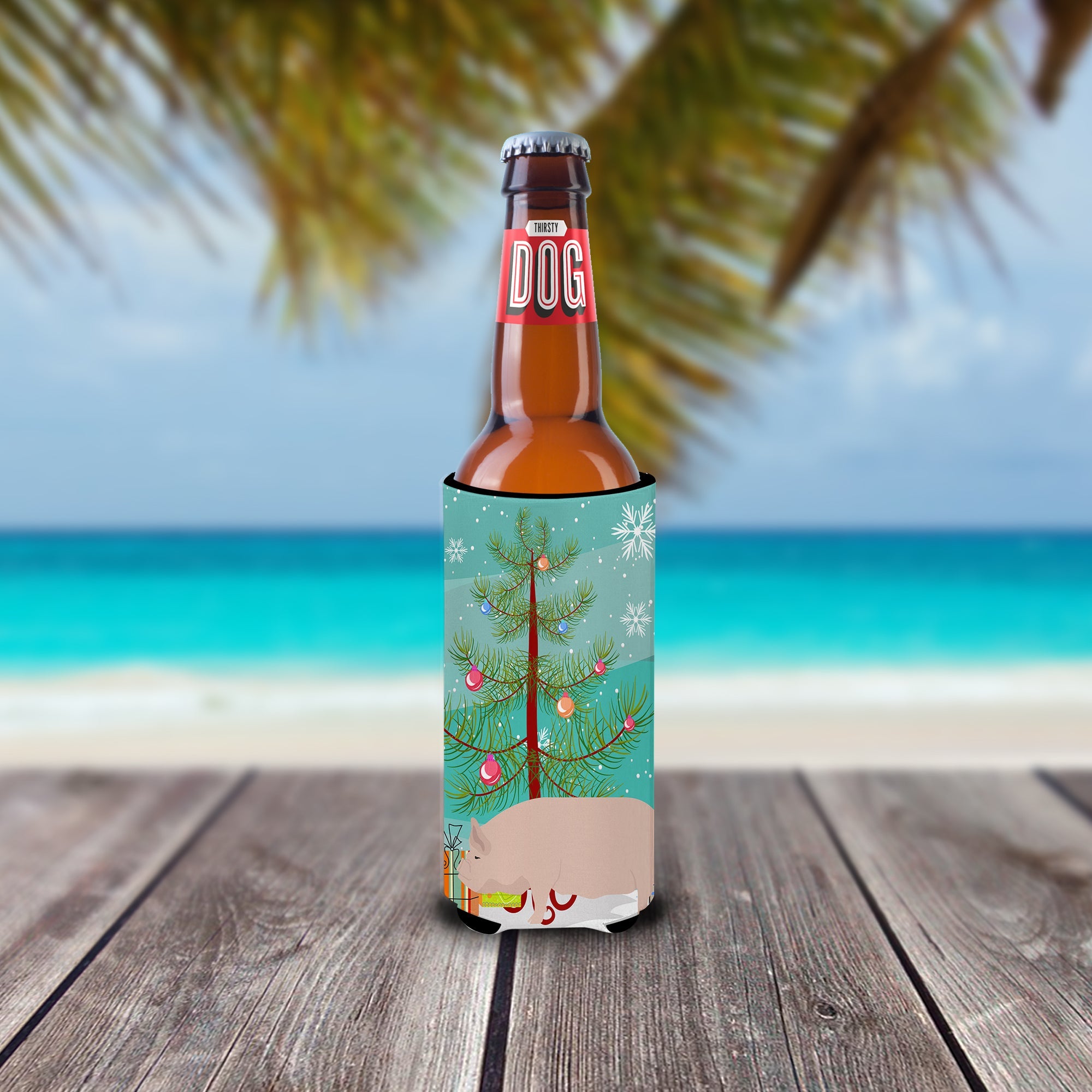 Welsh Pig Christmas Slim Can Hugger , Insulated Foam Hugger for 12 oz Slim Cans, Beer Bottles & Water Bottles, Printed in USA