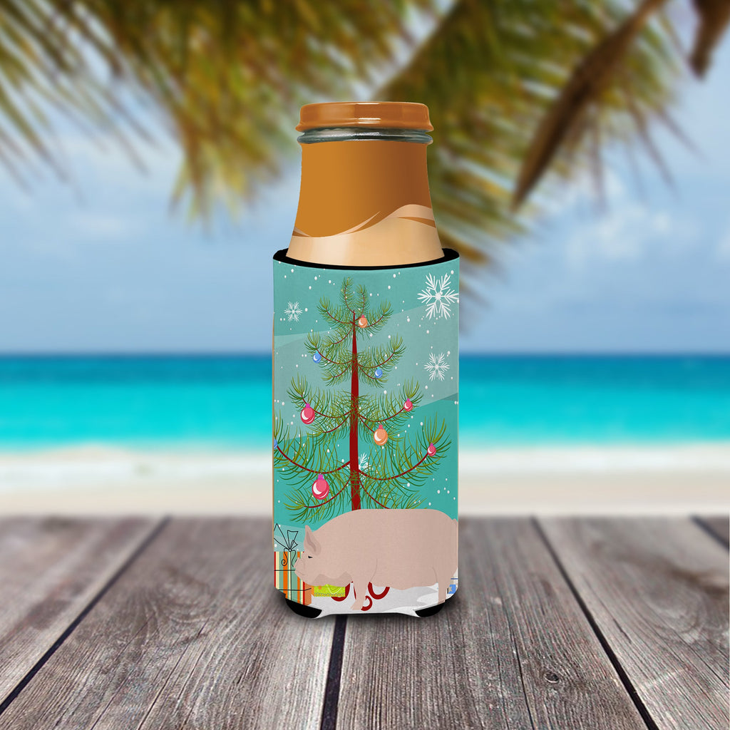 Welsh Pig Christmas Slim Can Hugger , Insulated Foam Hugger for 12 oz Slim Cans, Beer Bottles & Water Bottles, Printed in USA