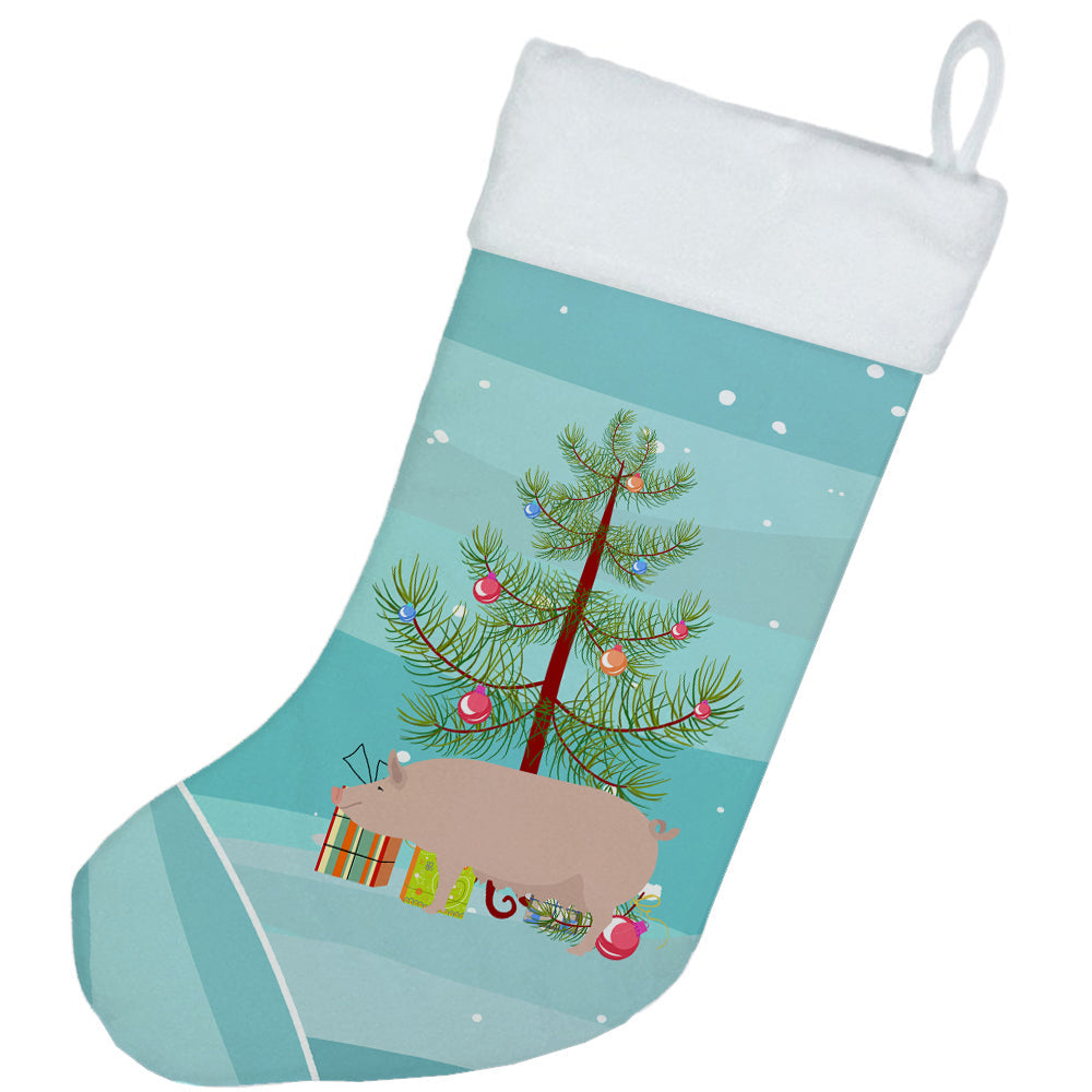 English Large White Pig Christmas Holiday Stocking Double-Sided Print, Polyester Suede,11x18, Made in USA