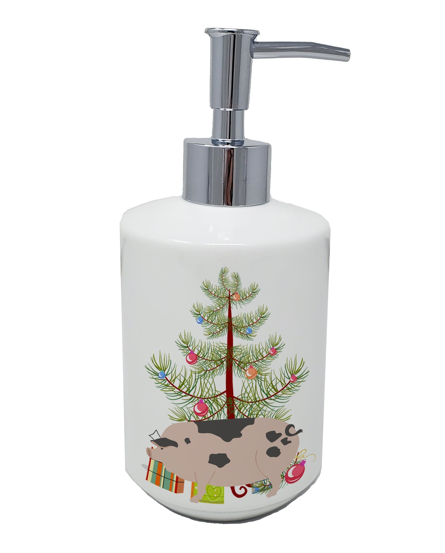 Gloucester Old Spot Pig Christmas Ceramic Soap Dispenser , Empty Refillable Hand Soap Pump Bottle for Bathroom Kitchen