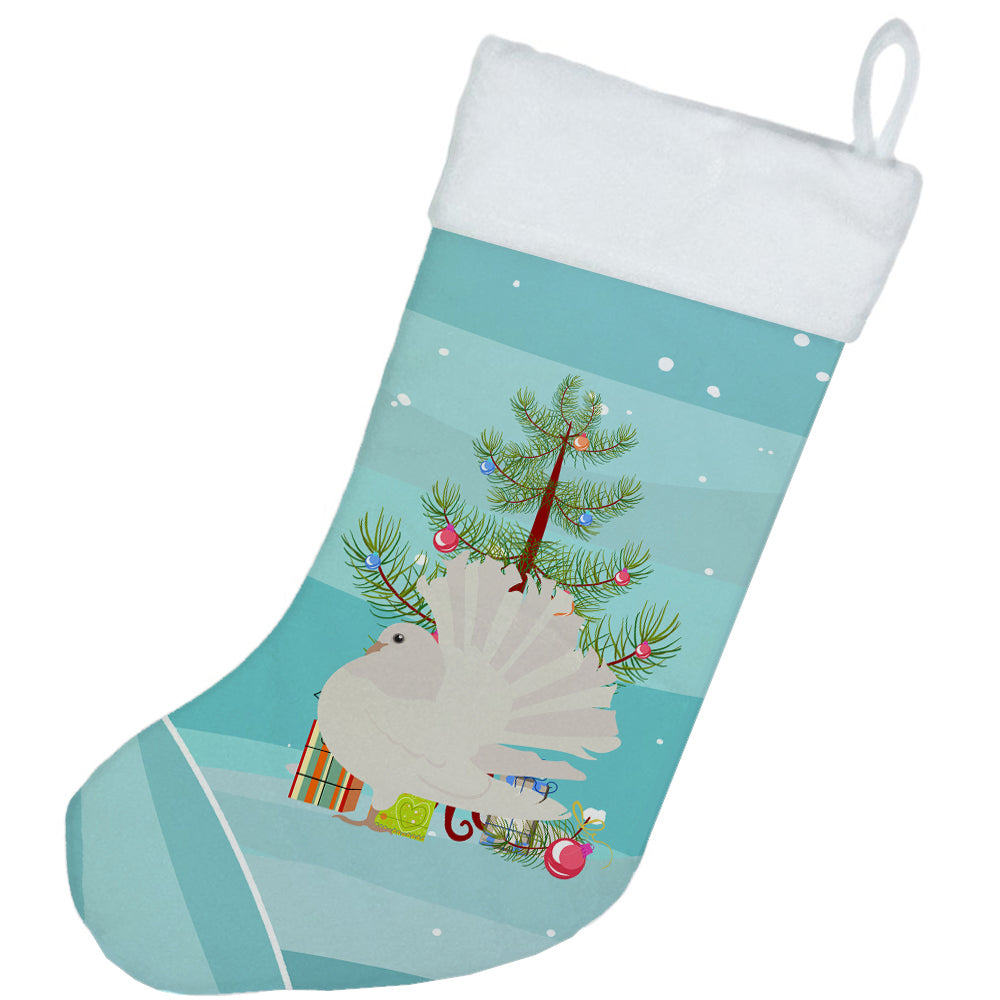 Silver Fantail Pigeon Christmas Holiday Stocking Double-Sided Print, Polyester Suede,11x18, Made in USA
