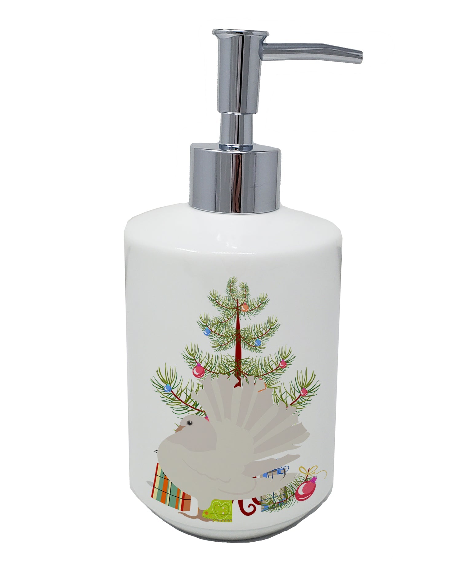 Silver Fantail Pigeon Christmas Ceramic Soap Dispenser , Empty Refillable Hand Soap Pump Bottle for Bathroom Kitchen
