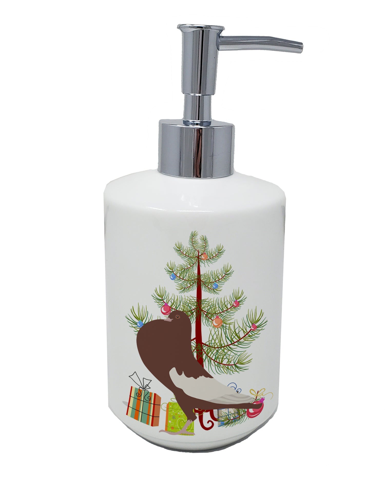 English Pouter Pigeon Christmas Ceramic Soap Dispenser , Empty Refillable Hand Soap Pump Bottle for Bathroom Kitchen
