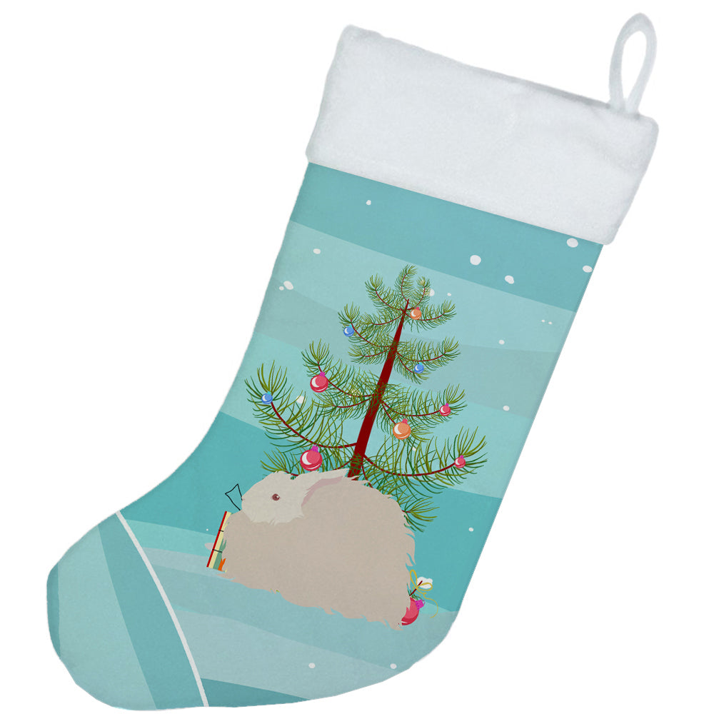 Fluffy Angora Rabbit Christmas Holiday Stocking Double-Sided Print, Polyester Suede,11x18, Made in USA