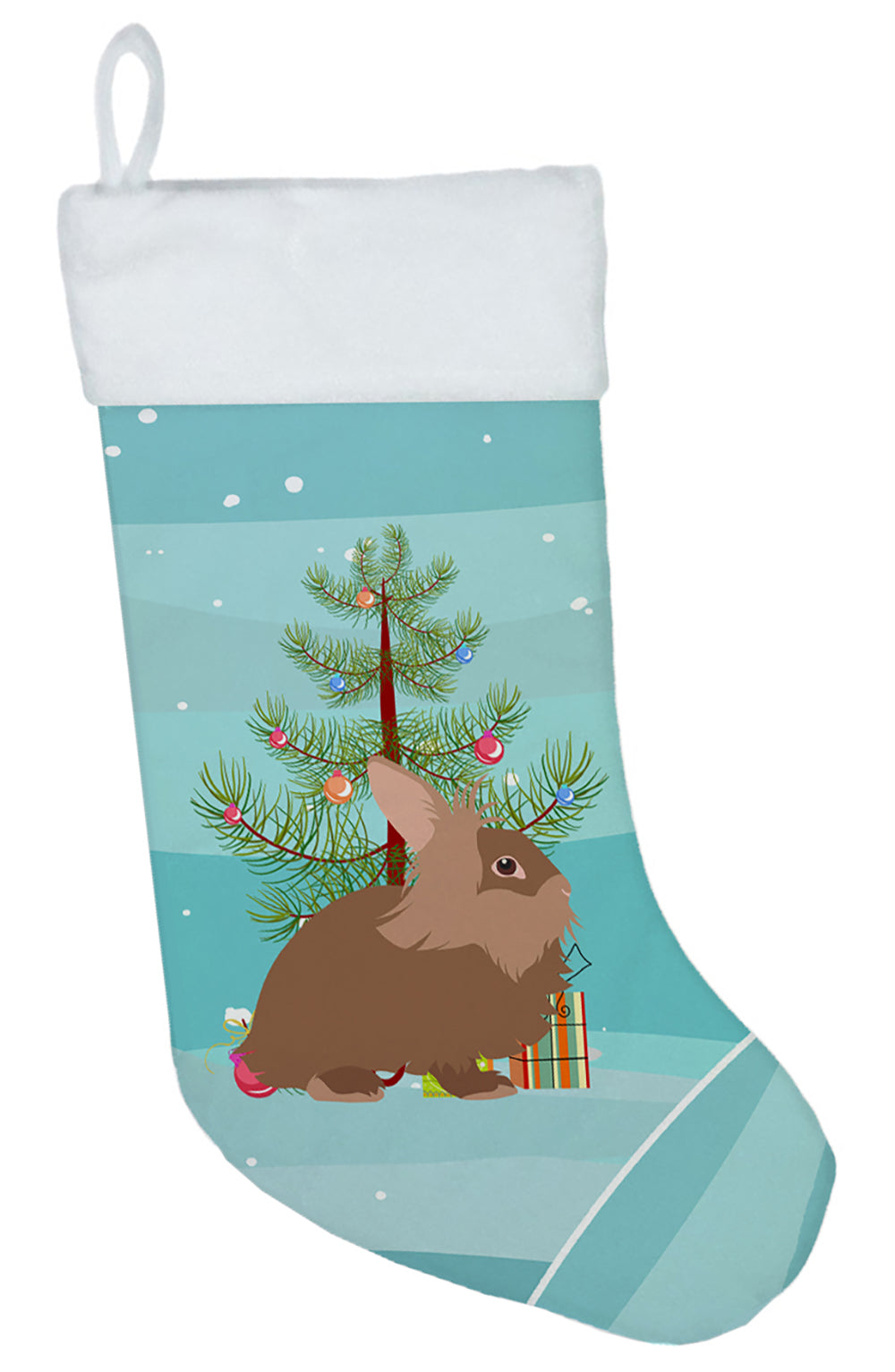 Lionhead Rabbit Christmas Holiday Stocking Double-Sided Print, Polyester Suede,11x18, Made in USA