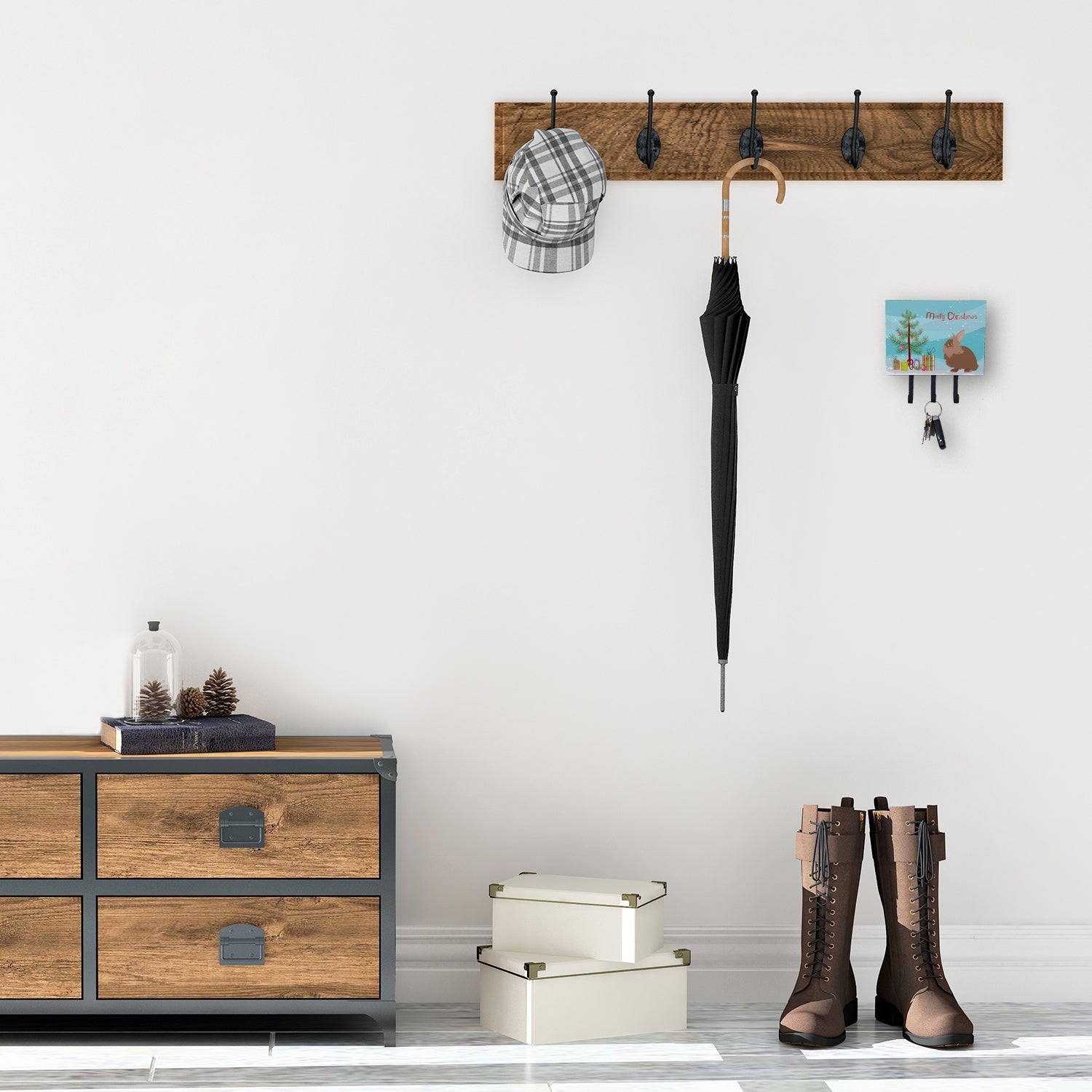 Lionhead Rabbit Christmas Leash or Key Holder Wall Hooks, Coat Rack Wall Mount, for Hanging Keys, Towels, Aprons, Leashes