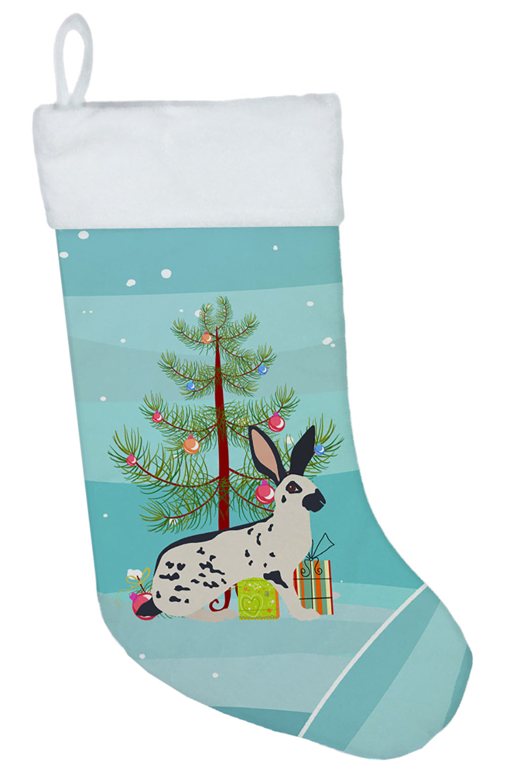 English Spot Rabbit Christmas Holiday Stocking Double-Sided Print, Polyester Suede,11x18, Made in USA