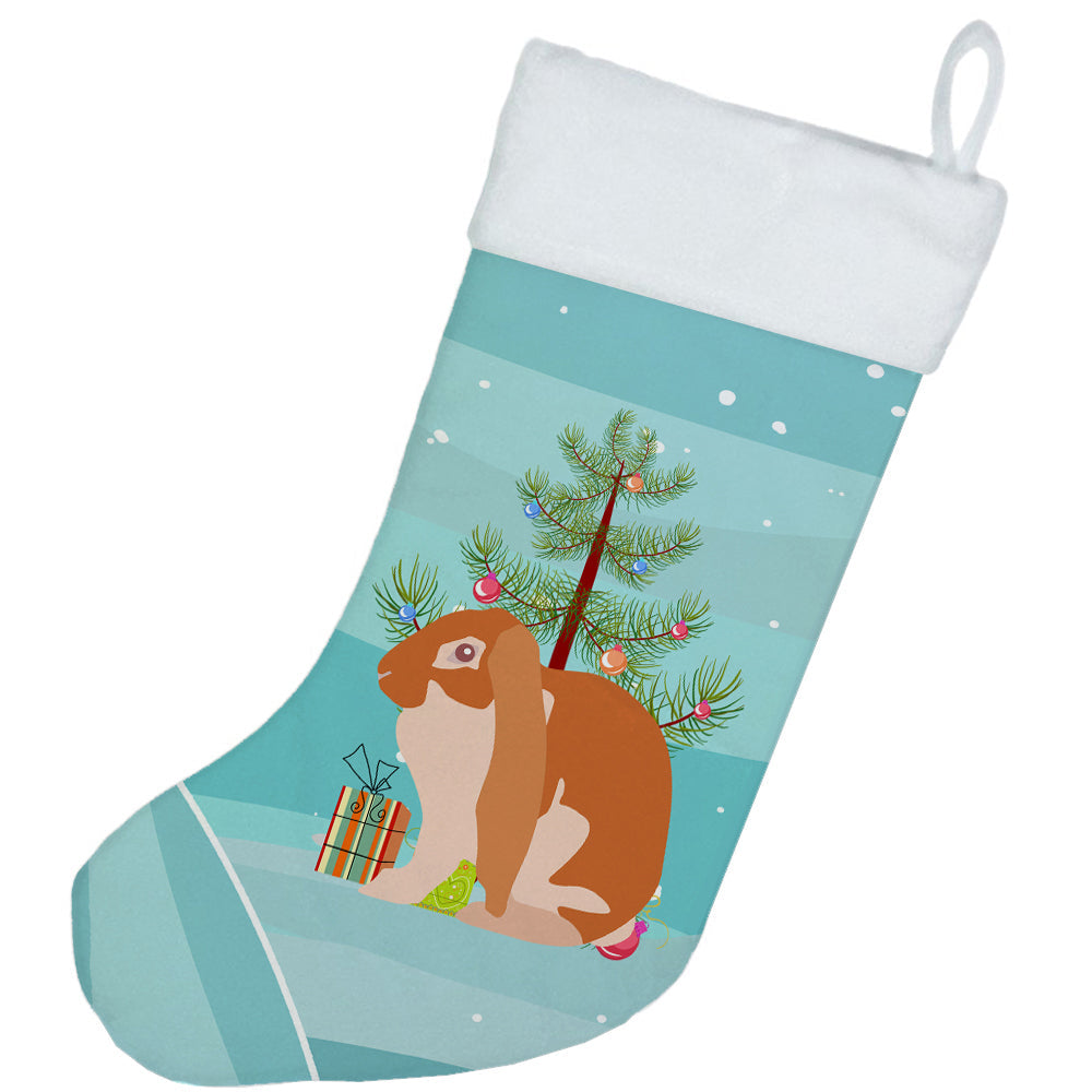 English Lop Rabbit Christmas Holiday Stocking Double-Sided Print, Polyester Suede,11x18, Made in USA