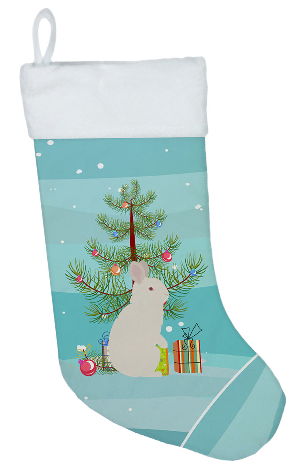 New Zealand White Rabbit Christmas Holiday Stocking Double-Sided Print, Polyester Suede,11x18, Made in USA