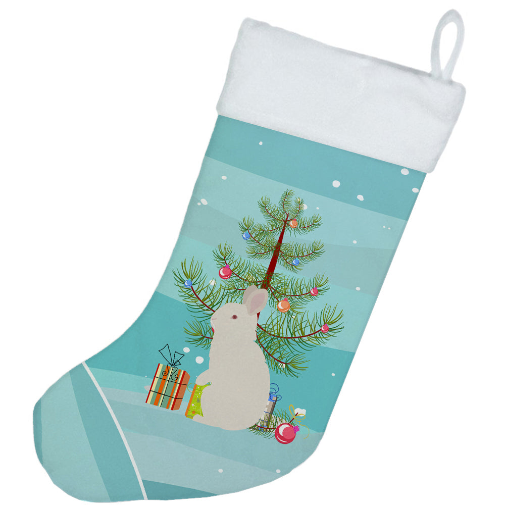 New Zealand White Rabbit Christmas Holiday Stocking Double-Sided Print, Polyester Suede,11x18, Made in USA
