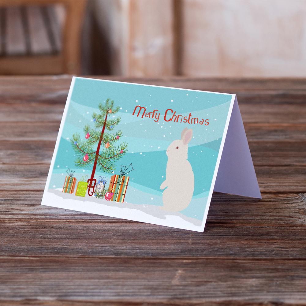 New Zealand White Rabbit Christmas Greeting Cards Pack of 8 Blank Cards with Envelopes Whimsical A7 Size 5x7