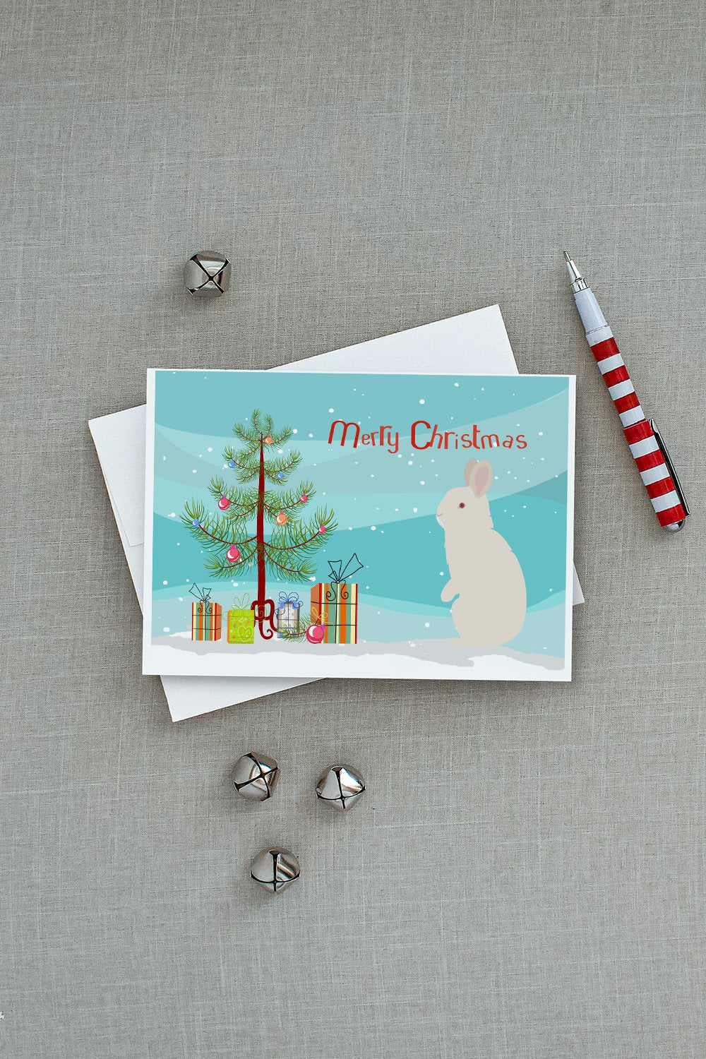 New Zealand White Rabbit Christmas Greeting Cards Pack of 8 Blank Cards with Envelopes Whimsical A7 Size 5x7