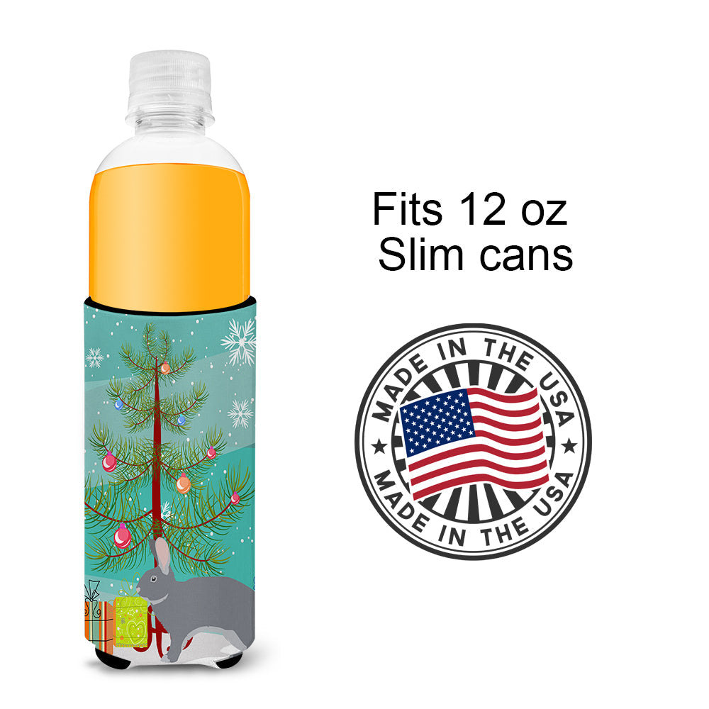 Giant Chinchilla Rabbit Christmas Slim Can Hugger , Insulated Foam Hugger for 12 oz Slim Cans, Beer Bottles & Water Bottles, Printed in USA