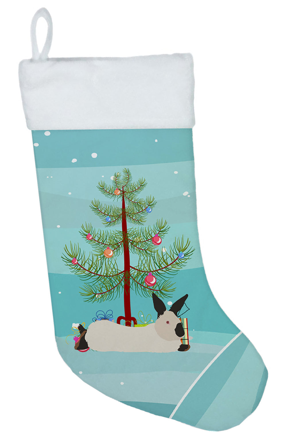 California White Rabbit Christmas Holiday Stocking Double-Sided Print, Polyester Suede,11x18, Made in USA