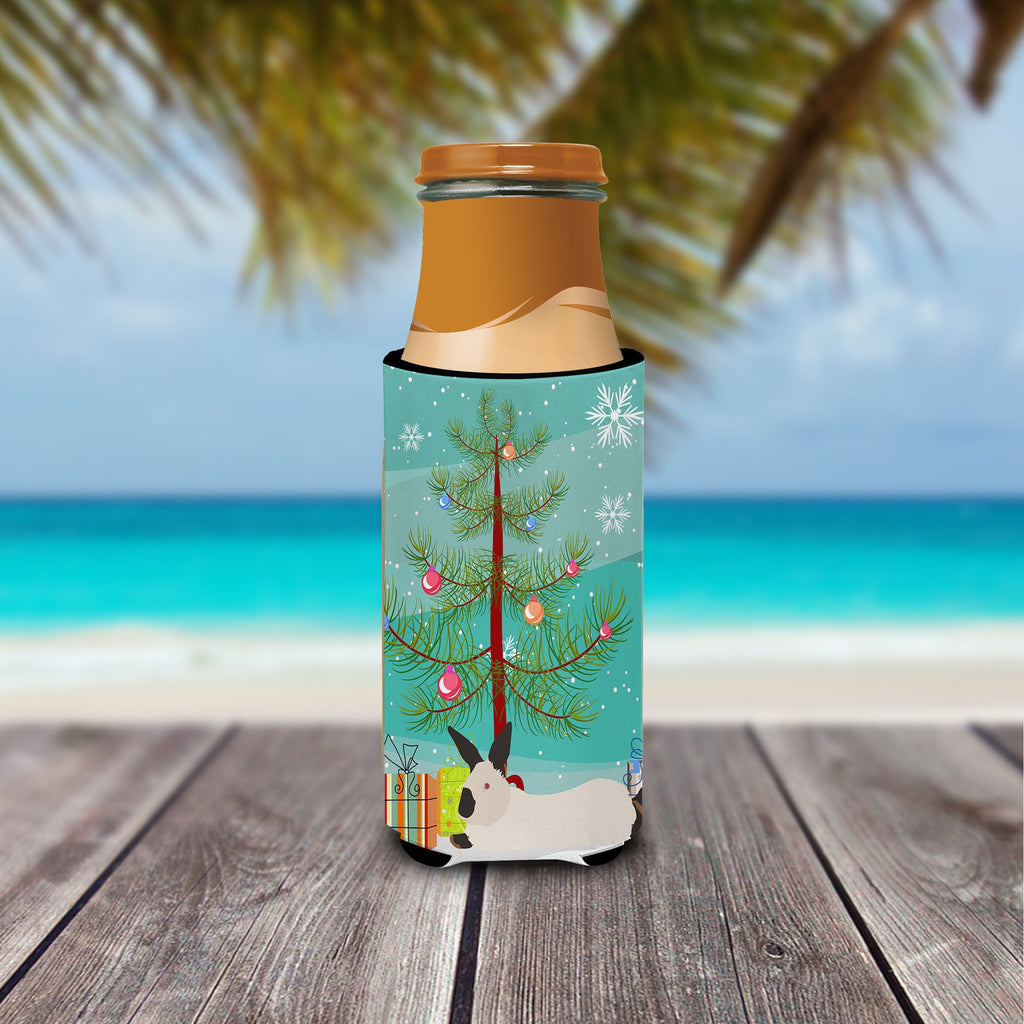 California White Rabbit Christmas Slim Can Hugger , Insulated Foam Hugger for 12 oz Slim Cans, Beer Bottles & Water Bottles, Printed in USA