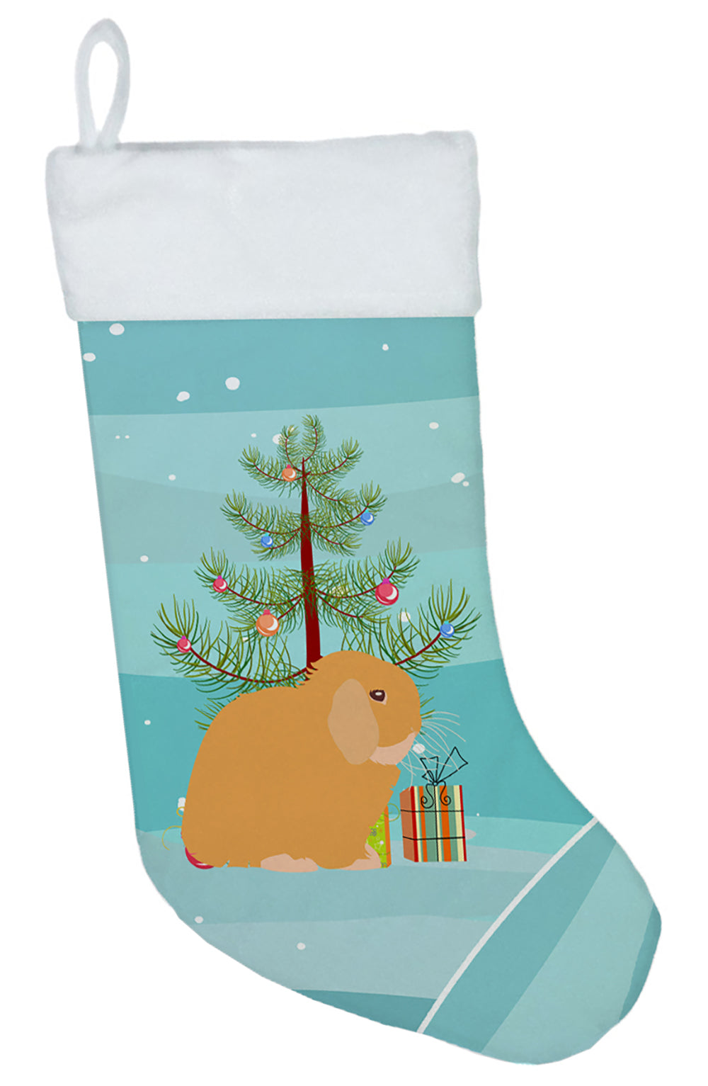 Holland Lop Rabbit Christmas Holiday Stocking Double-Sided Print, Polyester Suede,11x18, Made in USA