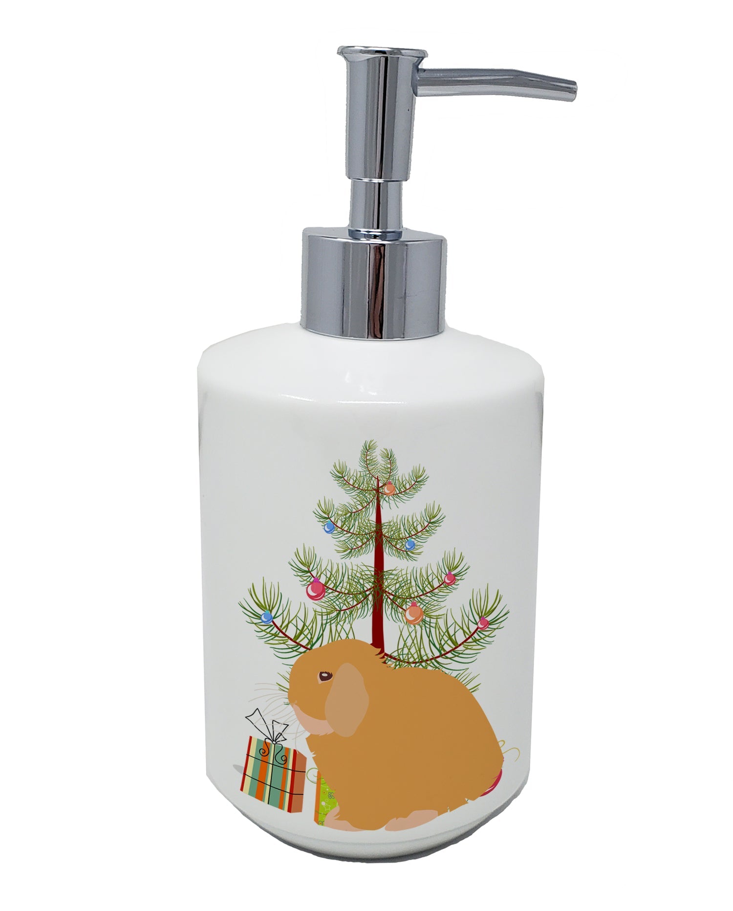 Holland Lop Rabbit Christmas Ceramic Soap Dispenser , Empty Refillable Hand Soap Pump Bottle for Bathroom Kitchen