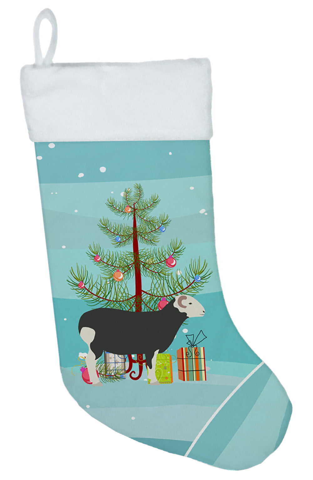 Herwick Sheep Christmas Holiday Stocking Double-Sided Print, Polyester Suede,11x18, Made in USA