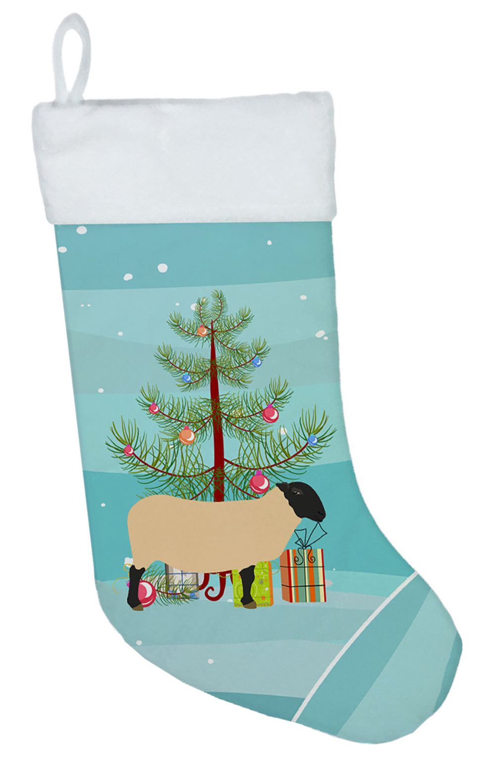 Suffolk Sheep Christmas Holiday Stocking Double-Sided Print, Polyester Suede,11x18, Made in USA