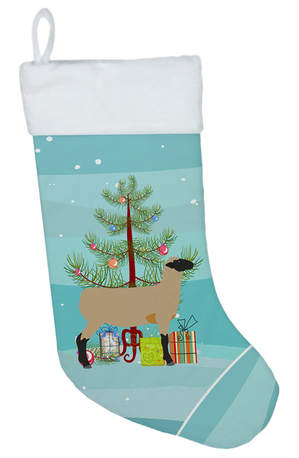 Hampshire Down Sheep Christmas Holiday Stocking Double-Sided Print, Polyester Suede,11x18, Made in USA