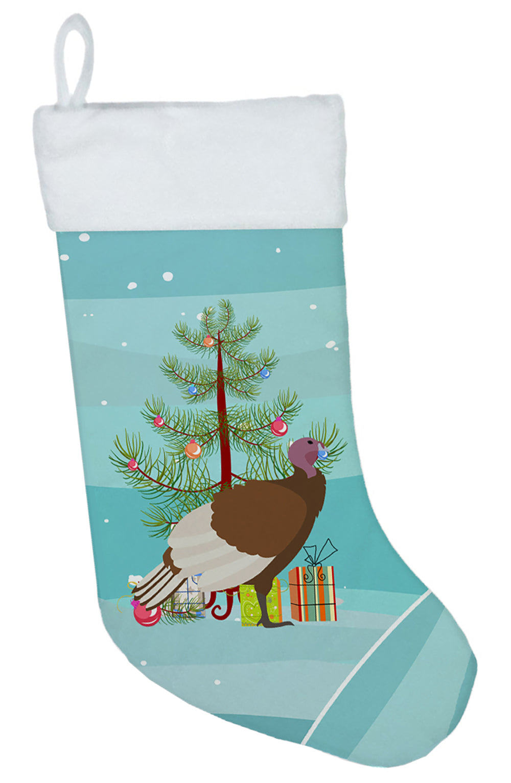 Bourbon Red Turkey Hen Christmas Holiday Stocking Double-Sided Print, Polyester Suede,11x18, Made in USA