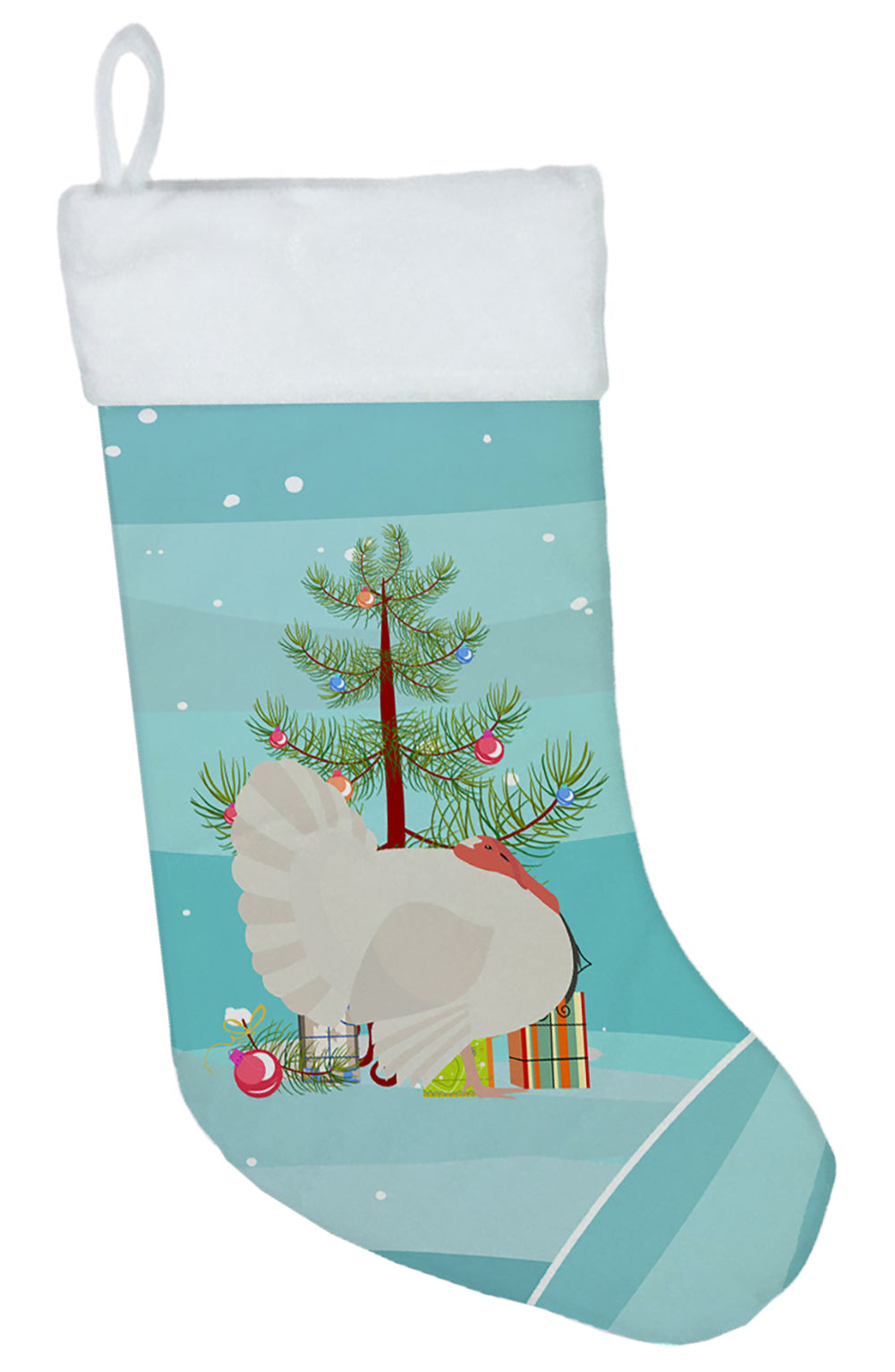 White Holland Turkey Christmas Holiday Stocking Double-Sided Print, Polyester Suede,11x18, Made in USA