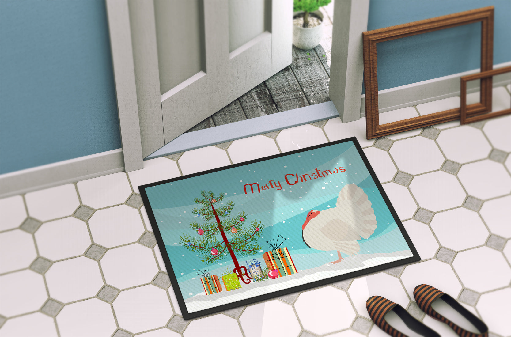 White Holland Turkey Christmas Doormat Indoor Outdoor 24H X 36W Front Door Mat Rugs for Entryway, Non Slip Washable Low Pile,