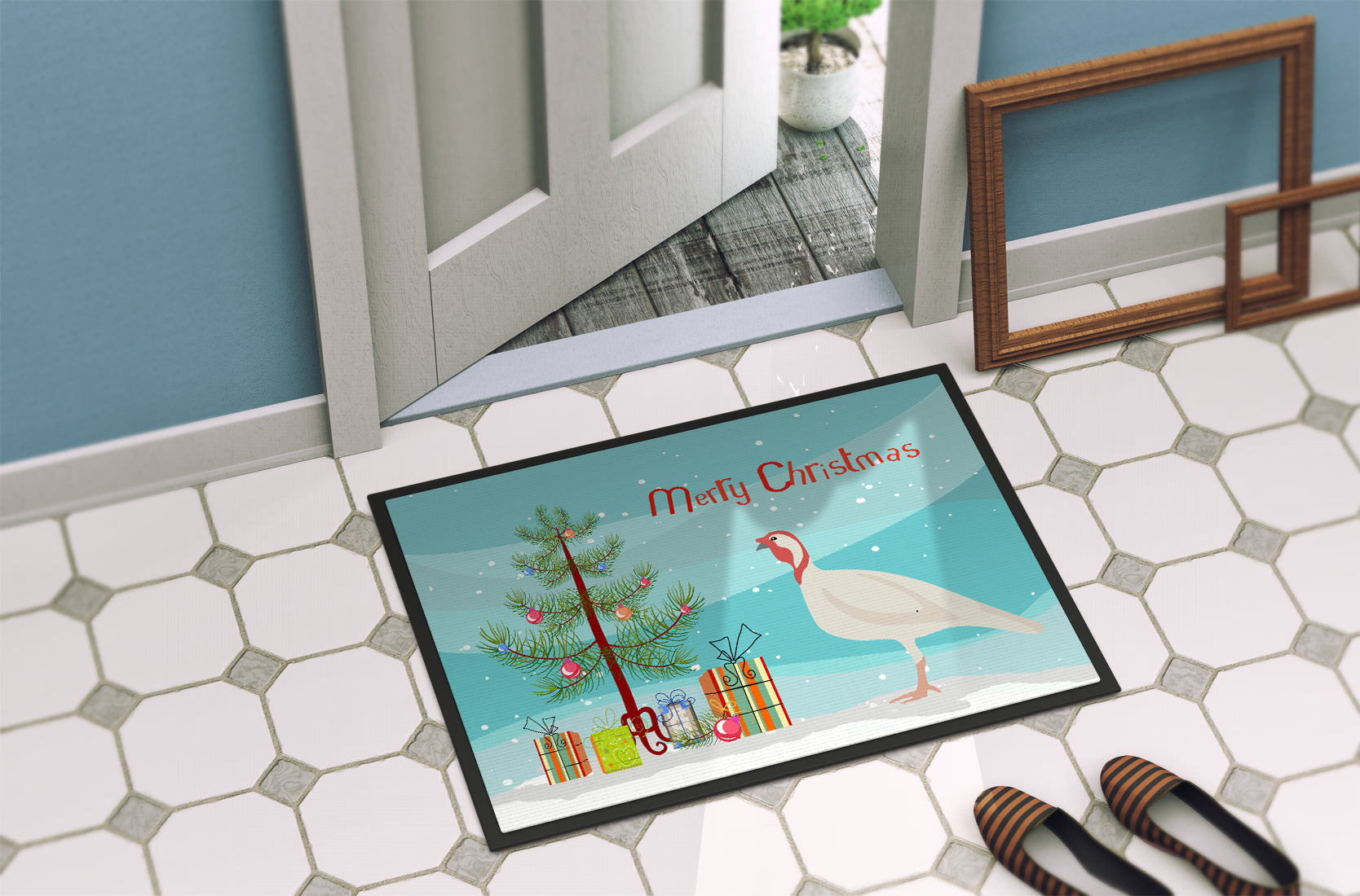Beltsville Small White Turkey Hen Christmas Doormat Indoor Outdoor 24H X 36W Front Door Mat Rugs for Entryway, Non Slip Washable Low Pile,