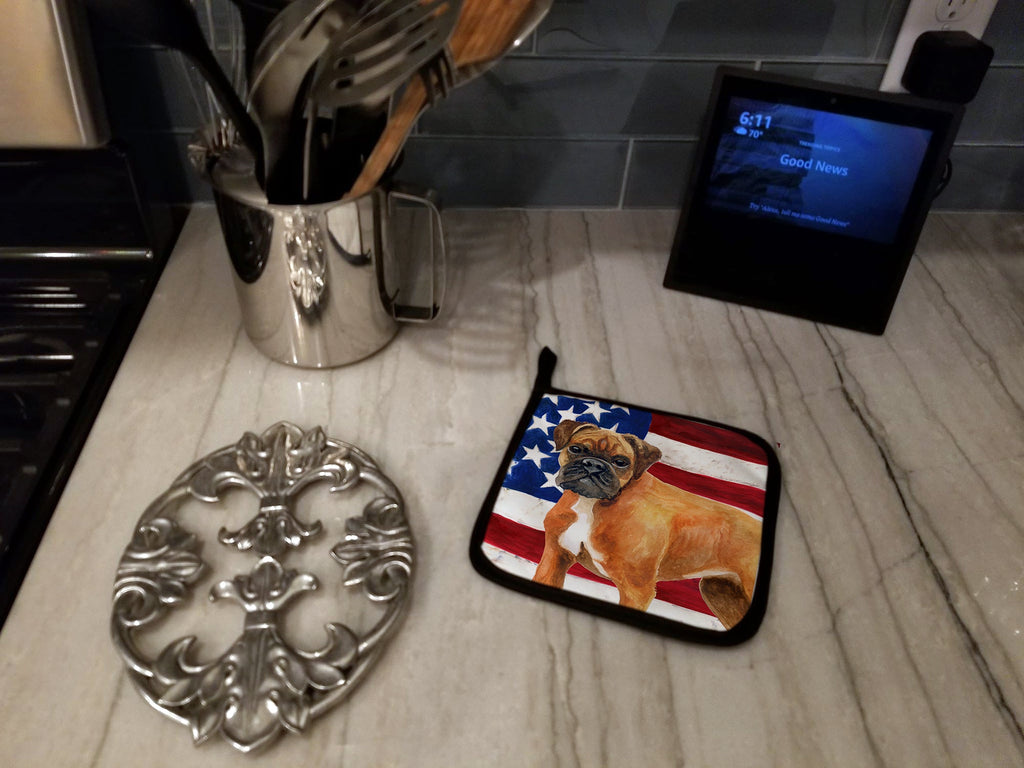 German Boxer Patriotic Pot Holder Set of 2 Heat Resistant Quilted Hot Pads 7.5 x 7.5 Inch, Insulated Kitchen Trivets for Cooking & Baking