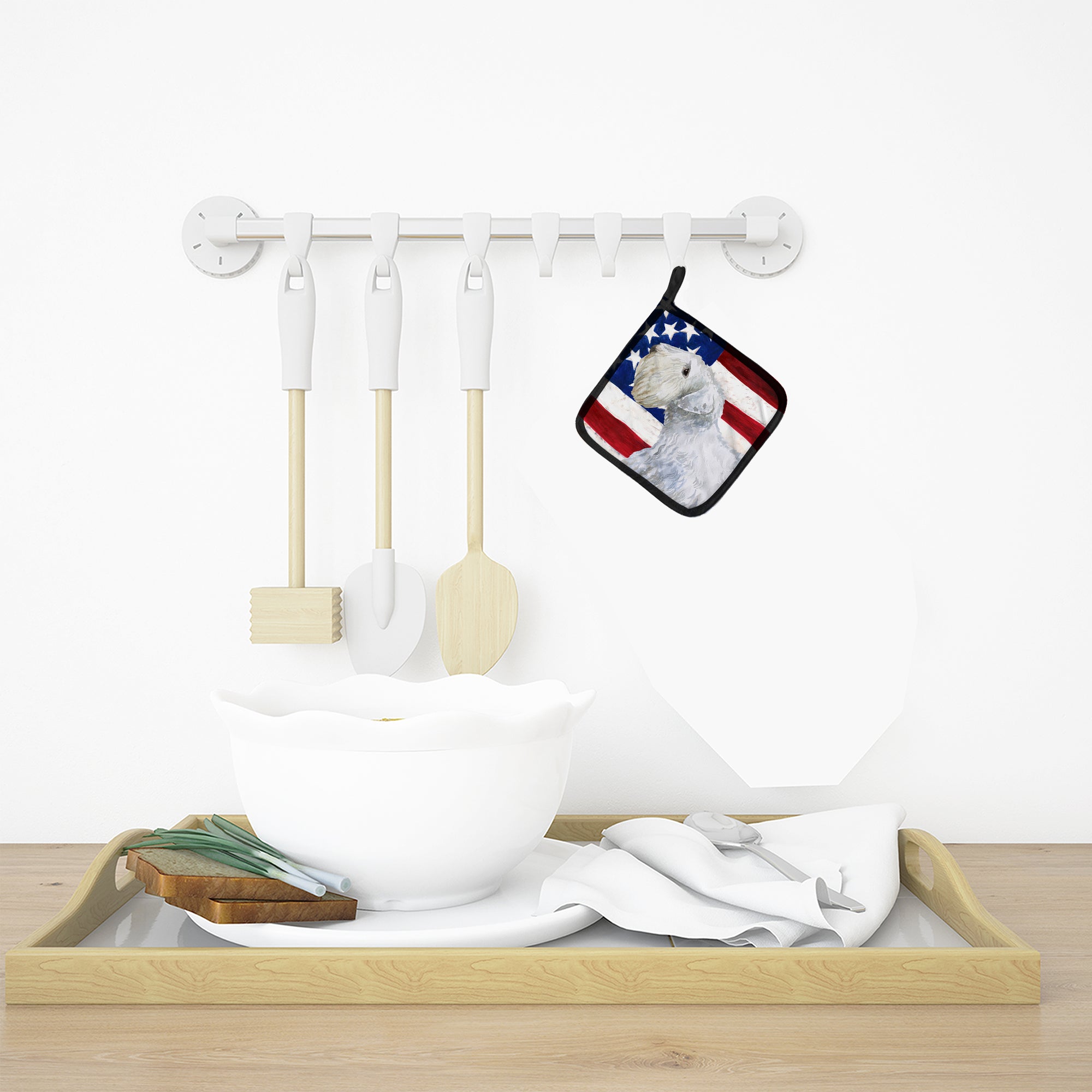 Sealyham Terrier Patriotic Pot Holder Set of 2 Heat Resistant Quilted Hot Pads 7.5 x 7.5 Inch, Insulated Kitchen Trivets for Cooking & Baking