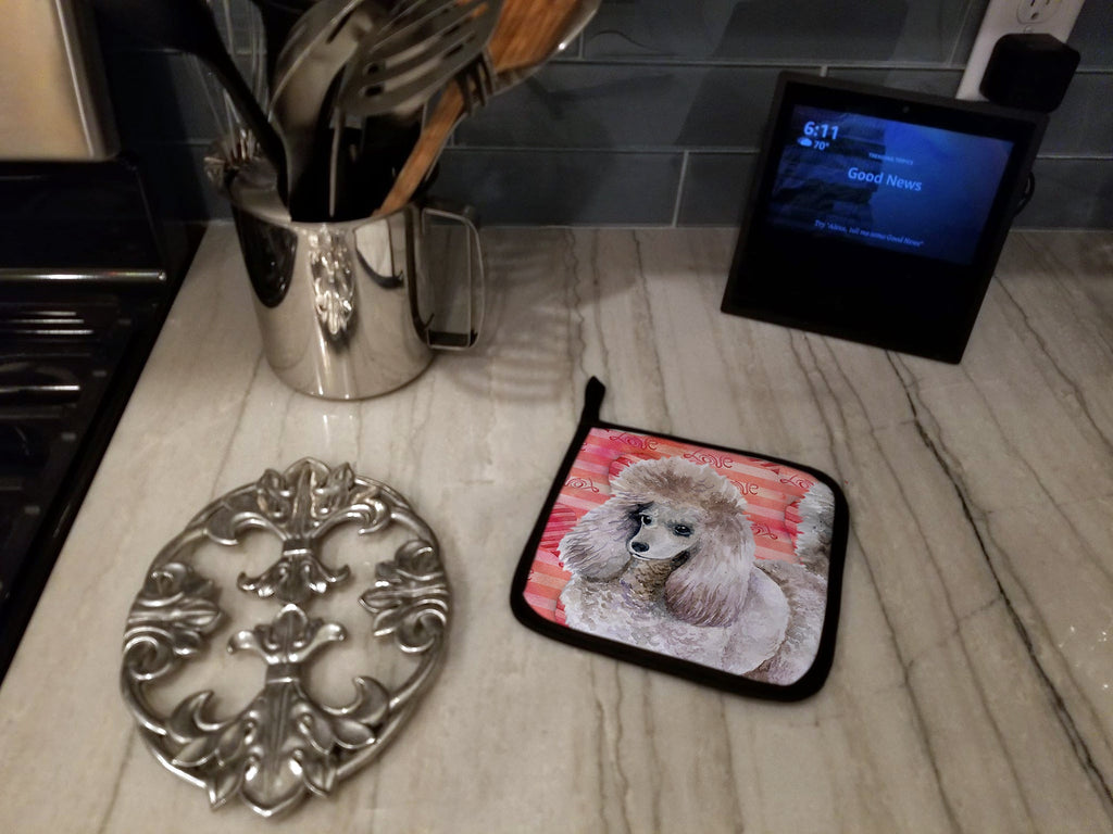 Poodle Love Pot Holder Set of 2 Heat Resistant Quilted Hot Pads 7.5 x 7.5 Inch, Insulated Kitchen Trivets for Cooking & Baking