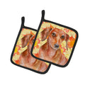 Red Dachshund Fall Pot Holder Set of 2 Heat Resistant Quilted Hot Pads 7.5 x 7.5 Inch, Insulated Kitchen Trivets for Cooking & Baking