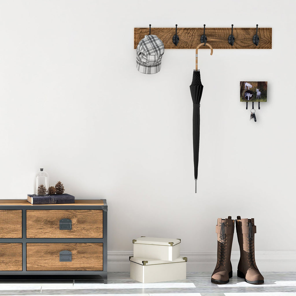 Goats by Daphne Baxter Leash or Key Holder Wall Hooks, Coat Rack Wall Mount, for Hanging Keys, Towels, Aprons, Leashes
