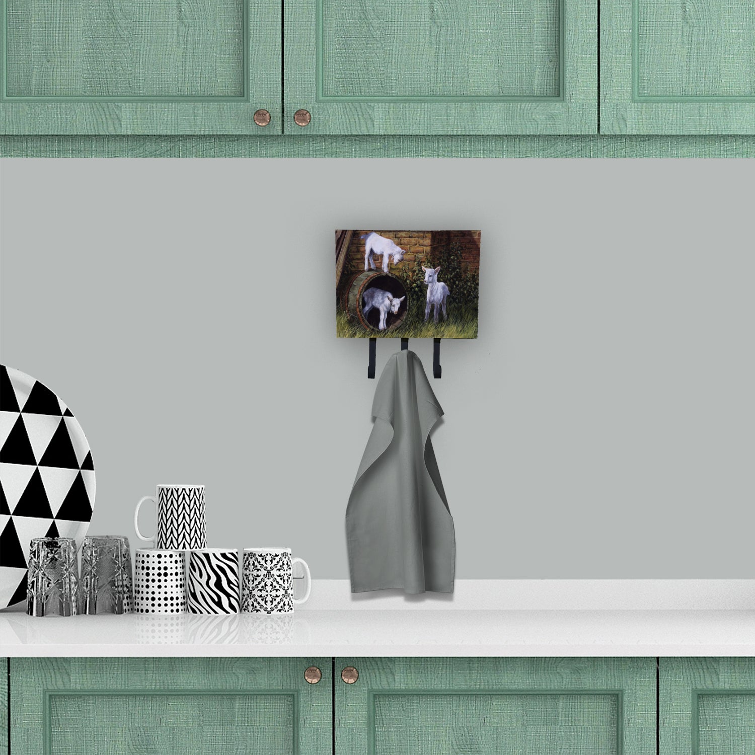 Goats by Daphne Baxter Leash or Key Holder Wall Hooks, Coat Rack Wall Mount, for Hanging Keys, Towels, Aprons, Leashes