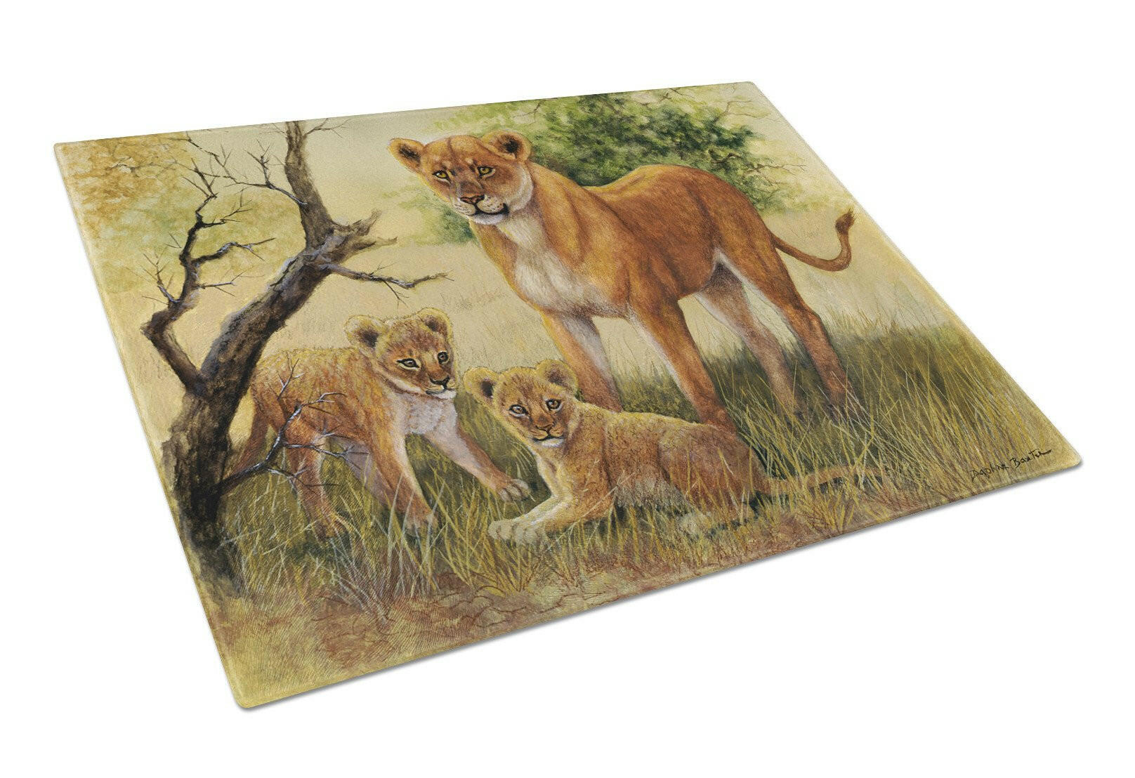 Lion and Cubs by Daphne Baxter Cutting Board Tempered Glass Kitchen Cutting Surface, Heat Resistant Chopping, Non-Slip Feet, Food Prep & Serving
