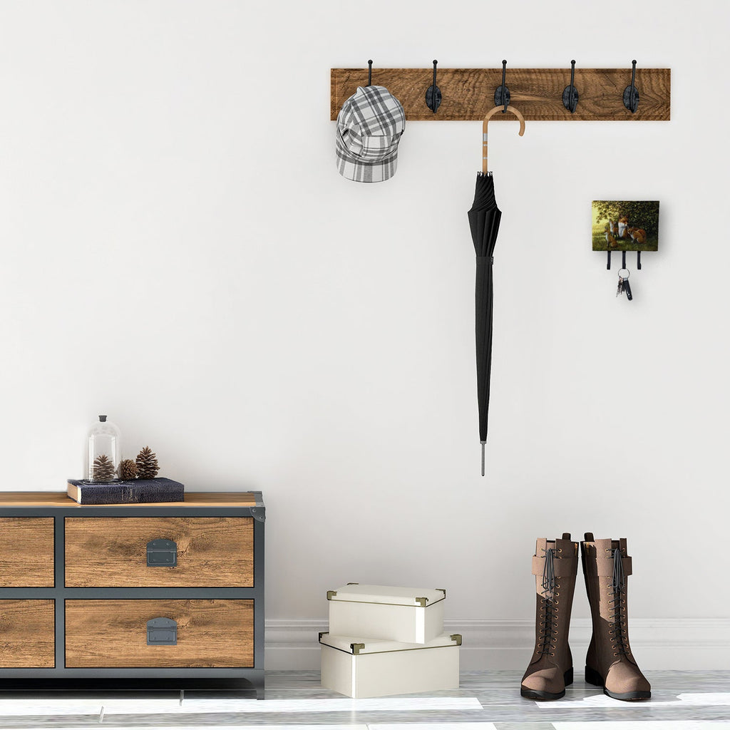 Foxes Resitng under the Tree Leash or Key Holder Wall Hooks, Coat Rack Wall Mount, for Hanging Keys, Towels, Aprons, Leashes