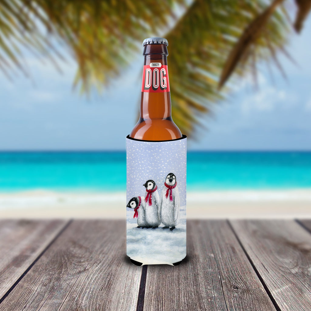 Penguins by Daphne Baxter Slim Can Hugger , Insulated Foam Hugger for 12 oz Slim Cans, Beer Bottles & Water Bottles, Printed in USA
