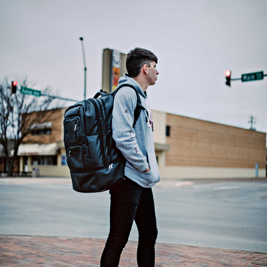 Black Leather XL Signature Bag Set (XL Signature Backpack and Duffle Bag)