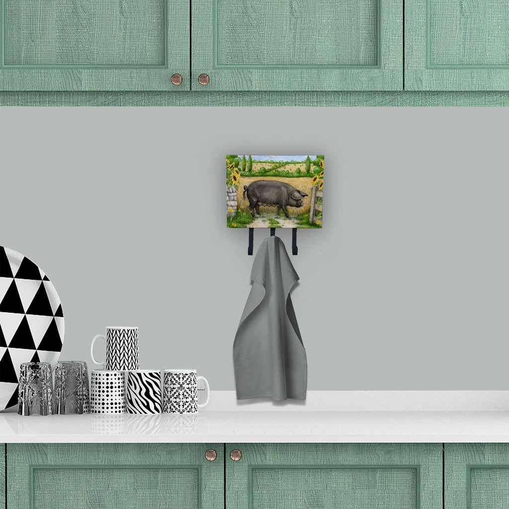 Black Pig with Sunflowers Leash or Key Holder Wall Hooks, Coat Rack Wall Mount, for Hanging Keys, Towels, Aprons, Leashes
