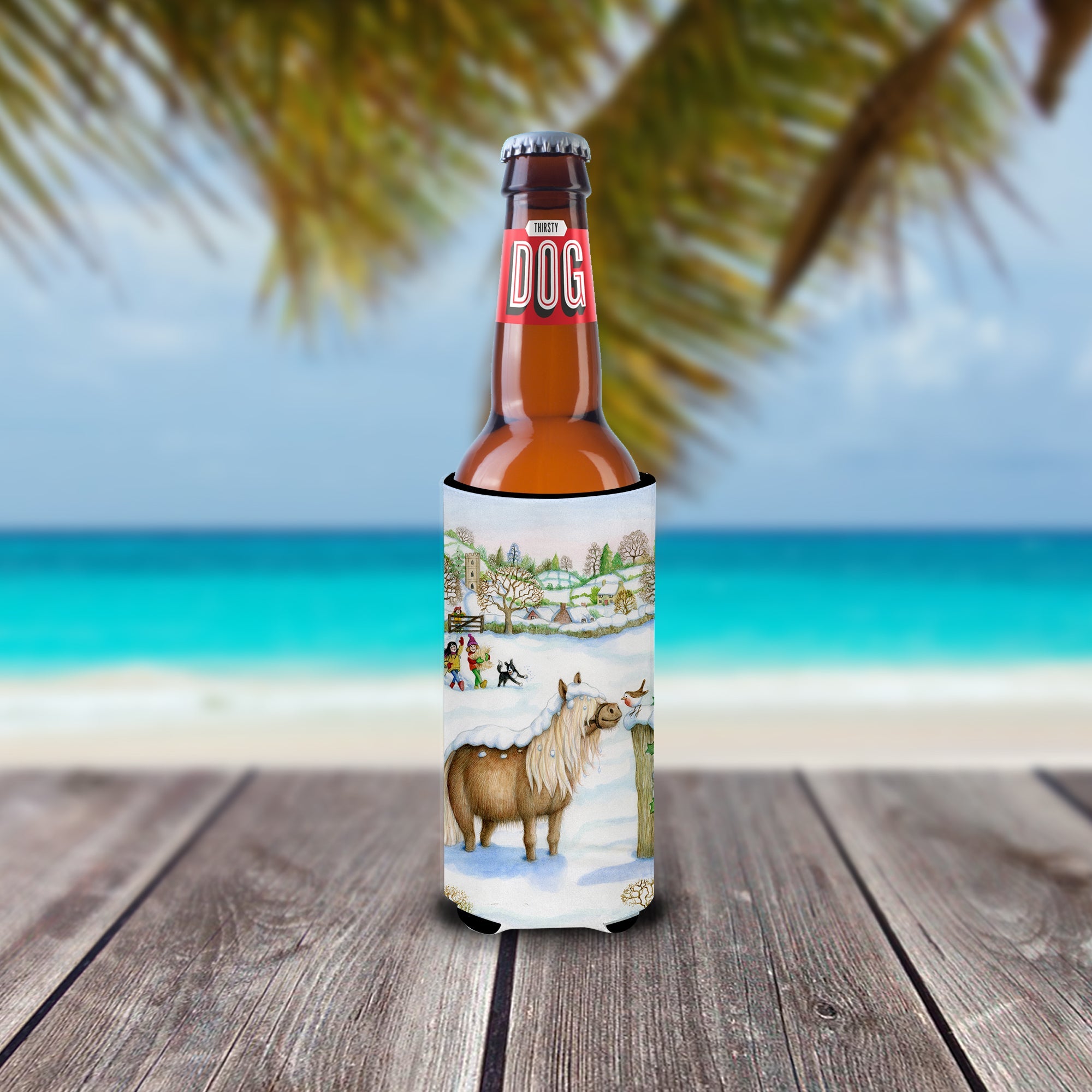 Feeding The Shetland Horse Slim Can Hugger , Insulated Foam Hugger for 12 oz Slim Cans, Beer Bottles & Water Bottles, Printed in USA