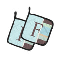 Letter F Initial Monogram - Blue Stripes Pot Holder Set of 2 Heat Resistant Quilted Hot Pads 7.5 x 7.5 Inch, Insulated Kitchen Trivets for Cooking & Baking