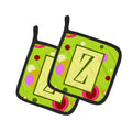 Letter Z Monogram - Lime Green Pot Holder Set of 2 Heat Resistant Quilted Hot Pads 7.5 x 7.5 Inch, Insulated Kitchen Trivets for Cooking & Baking
