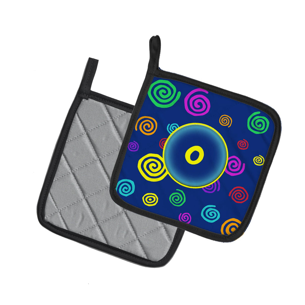 Letter O Initial Monogram - Blue Swirls Pot Holder Set of 2 Heat Resistant Quilted Hot Pads 7.5 x 7.5 Inch, Insulated Kitchen Trivets for Cooking & Baking