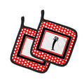 Letter I Initial  - Red Black Polka Dots Pot Holder Set of 2 Heat Resistant Quilted Hot Pads 7.5 x 7.5 Inch, Insulated Kitchen Trivets for Cooking & Baking