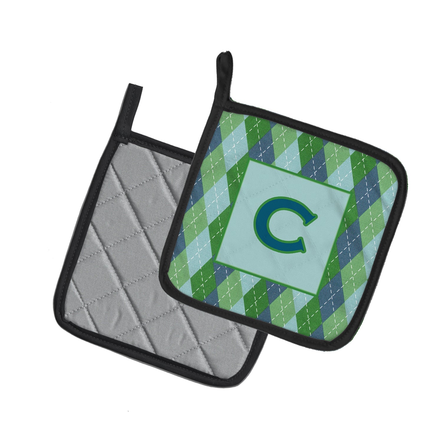 Letter C Initial Monogram - Blue Argoyle Pot Holder Set of 2 Heat Resistant Quilted Hot Pads 7.5 x 7.5 Inch, Insulated Kitchen Trivets for Cooking & Baking