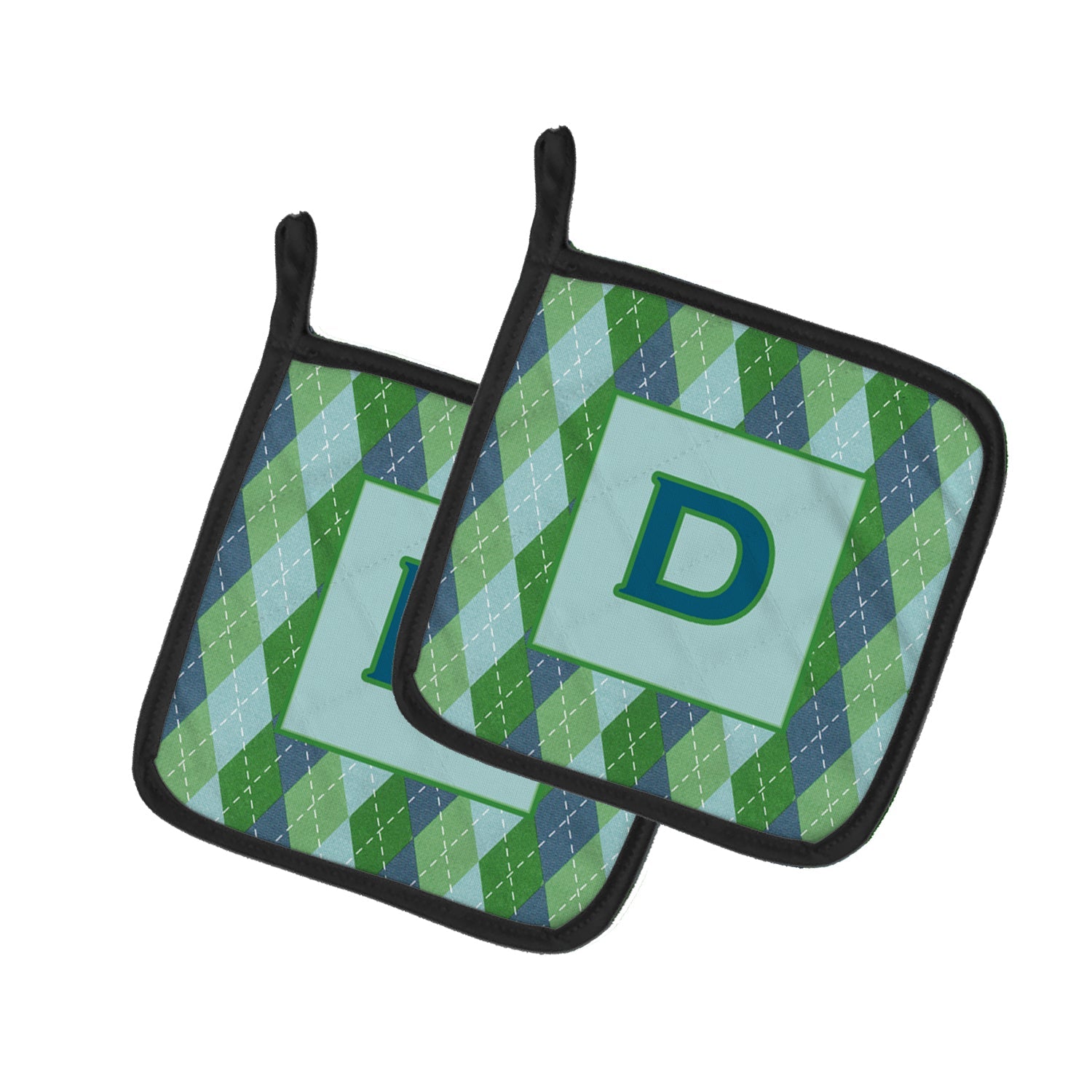 Letter D Initial Monogram - Blue Argoyle Pot Holder Set of 2 Heat Resistant Quilted Hot Pads 7.5 x 7.5 Inch, Insulated Kitchen Trivets for Cooking & Baking