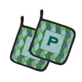 Letter P Initial Monogram - Blue Argoyle Pot Holder Set of 2 Heat Resistant Quilted Hot Pads 7.5 x 7.5 Inch, Insulated Kitchen Trivets for Cooking & Baking